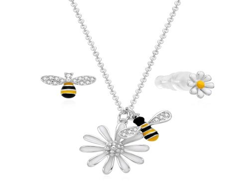 Stříbrná souprava VČELKA náušnice a řetízek